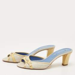 Celine Two Tone Macadam Canvas and Leather Slide Sandals Size 38