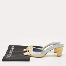 Celine Two Tone Macadam Canvas and Leather Slide Sandals Size 38