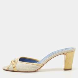 Celine Two Tone Macadam Canvas and Leather Slide Sandals Size 38