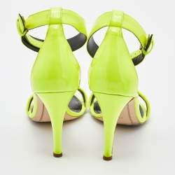 Pre Owned Celine Neon Yellow Patent Leather Ankle Strap Sandals Size 39