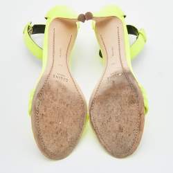 Pre Owned Celine Neon Yellow Patent Leather Ankle Strap Sandals Size 39