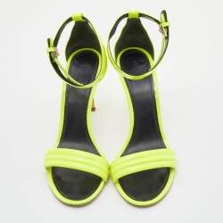 Pre Owned Celine Neon Yellow Patent Leather Ankle Strap Sandals Size 39