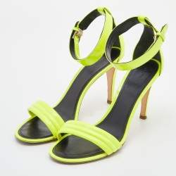 Pre Owned Celine Neon Yellow Patent Leather Ankle Strap Sandals Size 39