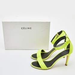 Pre Owned Celine Neon Yellow Patent Leather Ankle Strap Sandals Size 39