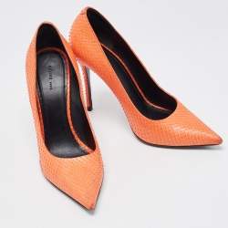 Celine Orange Python Leather Pointed Toe Pumps Size 37