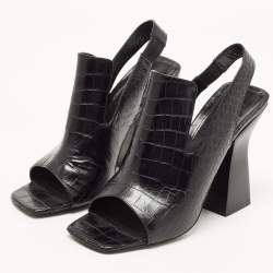 Celine Black Croc Embossed Leather Slingback Open Toe Sandals Size 38