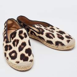 Celine Beige/Brown Leopard Print Calfhair Espadrilles Flats Size 38