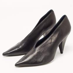Pre Owned Celine Black Leather V Neck Pointed Toe Pumps Size 38