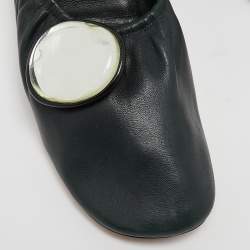 Pre Owned Celine Dark Green Leather Scrunch Ballerina Block Heel Pumps Size 37.5