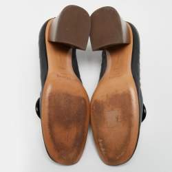 Pre Owned Celine Dark Green Leather Scrunch Ballerina Block Heel Pumps Size 37.5