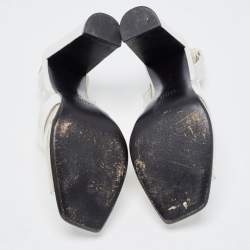 Pre Owned Celine White Leather and PVC Slingback Sandals Size 38