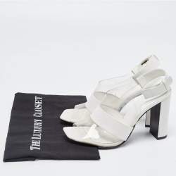 Pre Owned Celine White Leather and PVC Slingback Sandals Size 38