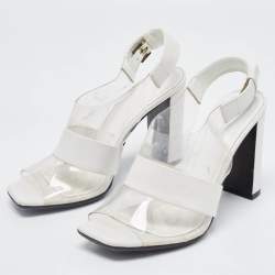 Pre Owned Celine White Leather and PVC Slingback Sandals Size 38