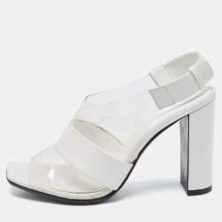 Pre Owned Celine White Leather and PVC Slingback Sandals Size 38