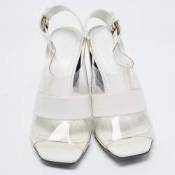 Pre Owned Celine White Leather and PVC Slingback Sandals Size 38