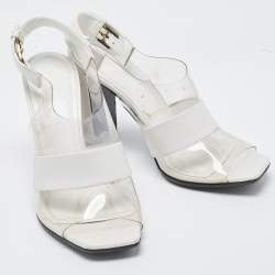 Pre Owned Celine White Leather and PVC Slingback Sandals Size 38