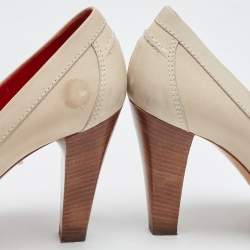 Pre Owned Celine Cream Leather Logo Detail Loafer Pumps Size 39.5