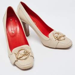 Pre Owned Celine Cream Leather Logo Detail Loafer Pumps Size 39.5