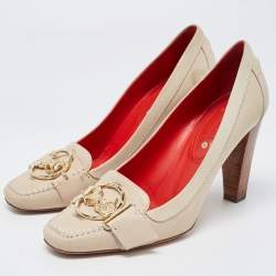 Pre Owned Celine Cream Leather Logo Detail Loafer Pumps Size 39.5