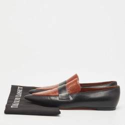 Pre Owned Celine Black/Brown Python Embossed And Leather Slip On Loafers Size 39