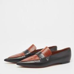 Pre Owned Celine Black/Brown Python Embossed And Leather Slip On Loafers Size 39