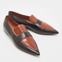 Pre Owned Celine Black/Brown Python Embossed And Leather Slip On Loafers Size 39