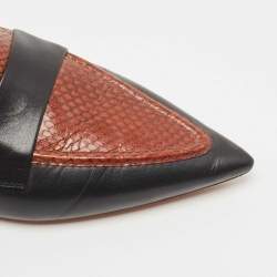 Pre Owned Celine Black/Brown Python Embossed And Leather Slip On Loafers Size 39
