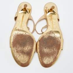 Celine Metallic Gold Leather Koi Fish Embellished Slide Sandals Size 39