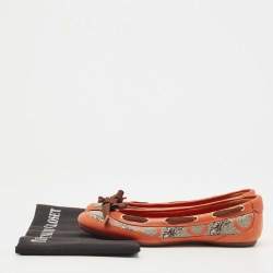 Pre Owned Celine Orange Leather and Canvas Ballet Flats Size 37