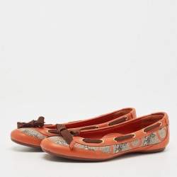 Pre Owned Celine Orange Leather and Canvas Ballet Flats Size 37