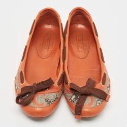 Pre Owned Celine Orange Leather and Canvas Ballet Flats Size 37