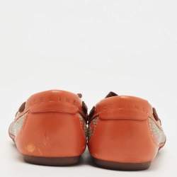 Pre Owned Celine Orange Leather and Canvas Ballet Flats Size 37