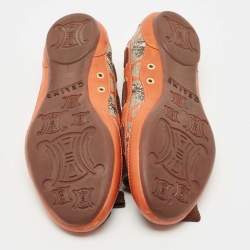 Pre Owned Celine Orange Leather and Canvas Ballet Flats Size 37