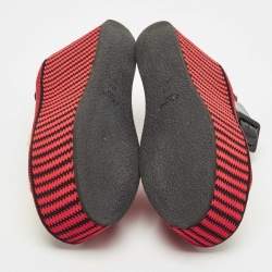 Pre Owned Celine Multicolor Patent and Raffia Wedge Striped Sandals Size 37.5