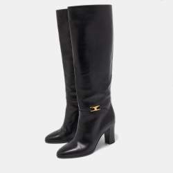 Pre Owned Celine Black Leather Knee Length Boots Size 37