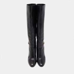Pre Owned Celine Black Leather Knee Length Boots Size 37