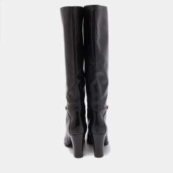 Pre Owned Celine Black Leather Knee Length Boots Size 37