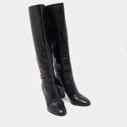 Pre Owned Celine Black Leather Knee Length Boots Size 37