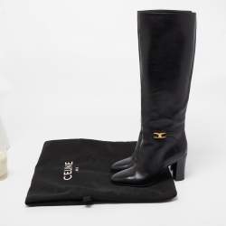 Pre Owned Celine Black Leather Knee Length Boots Size 37