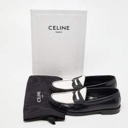 Pre Owned Celine Black/White Leather Slip On Loafers Size 38