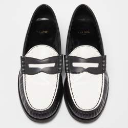 Pre Owned Celine Black/White Leather Slip On Loafers Size 38