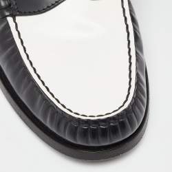 Pre Owned Celine Black/White Leather Slip On Loafers Size 38