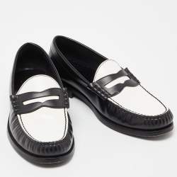 Pre Owned Celine Black/White Leather Slip On Loafers Size 38