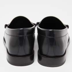 Pre Owned Celine Black/White Leather Slip On Loafers Size 38