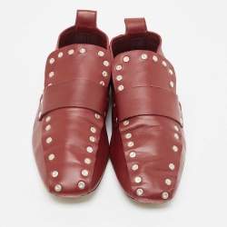 Pre Owned Celine Red Leather Slip On Loafers Size 38
