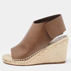 Pre Owned Celine Green Leather Wedge Espadrille Open Toe Slingback Sandals Size 36