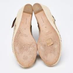 Pre Owned Celine Green Leather Wedge Espadrille Open Toe Slingback Sandals Size 36