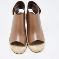 Pre Owned Celine Green Leather Wedge Espadrille Open Toe Slingback Sandals Size 36