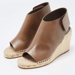 Pre Owned Celine Green Leather Wedge Espadrille Open Toe Slingback Sandals Size 36