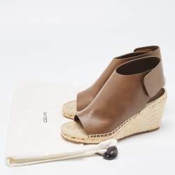 Pre Owned Celine Green Leather Wedge Espadrille Open Toe Slingback Sandals Size 36